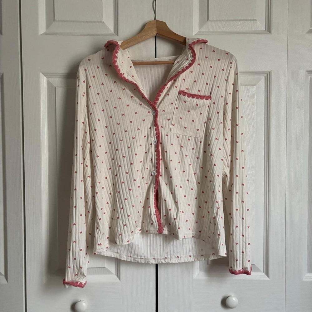 White and Pink Polka Dot PJ set